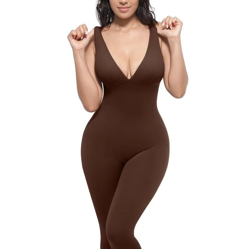 Ribbed V-Neck Jumpsuit