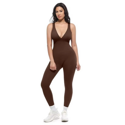 Ribbed V-Neck Jumpsuit