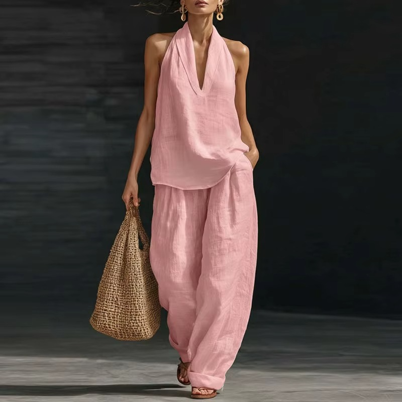Elegant V-Neck Linen Set