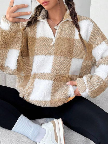 Cozy Plaid Sherpa Quarter-Zip