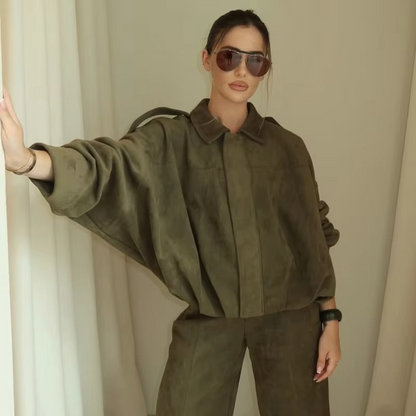Women's Bomber Jacket Lapel Long Sleeve