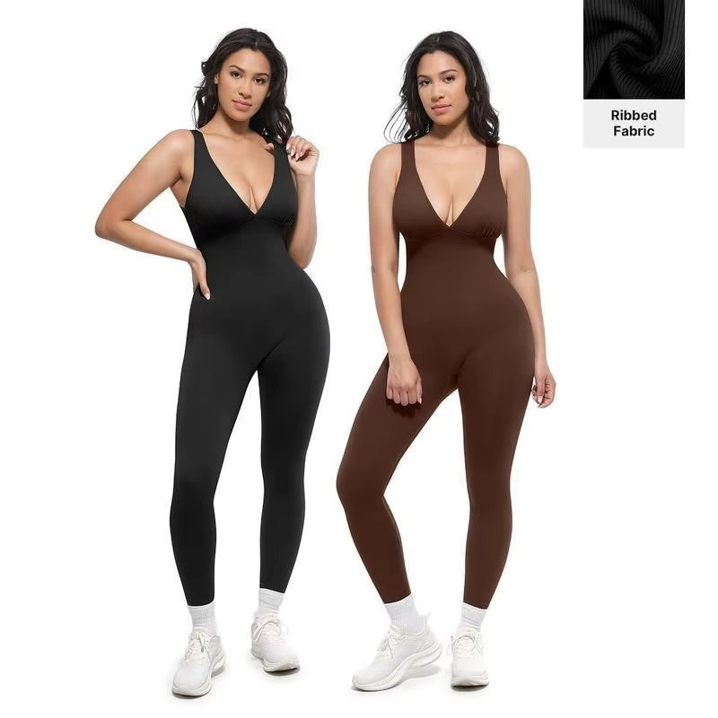 Ribbed V-Neck Jumpsuit
