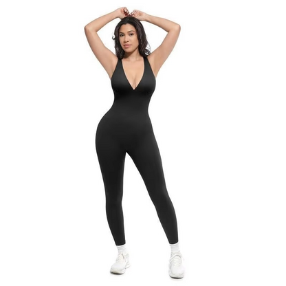 Ribbed V-Neck Jumpsuit
