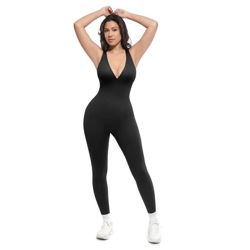 Ribbed V-Neck Jumpsuit