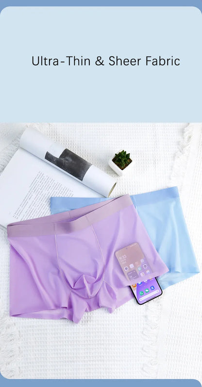 4 PCS - Ultra-Thin Ice Silk Men's Boxer Shorts