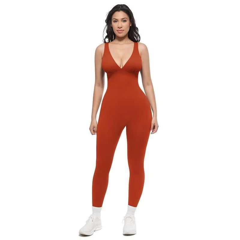 Ribbed V-Neck Jumpsuit