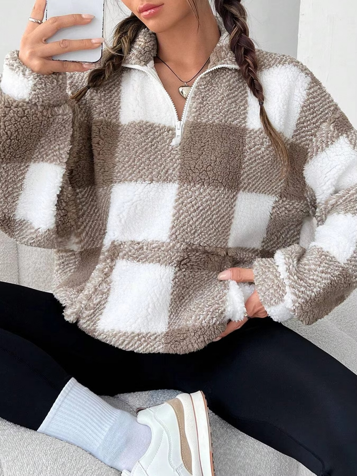 Cozy Plaid Sherpa Quarter-Zip