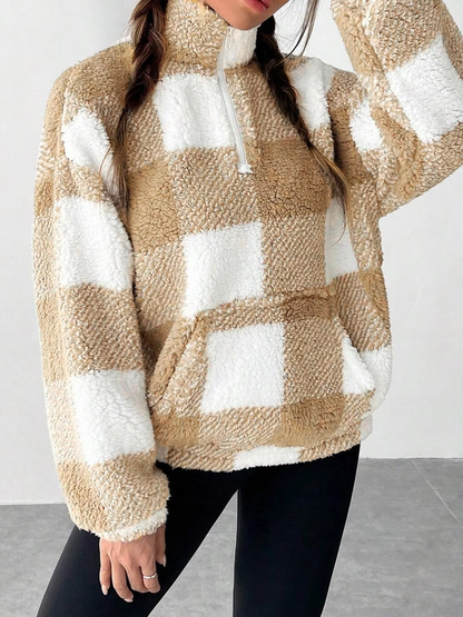 Cozy Plaid Sherpa Quarter-Zip