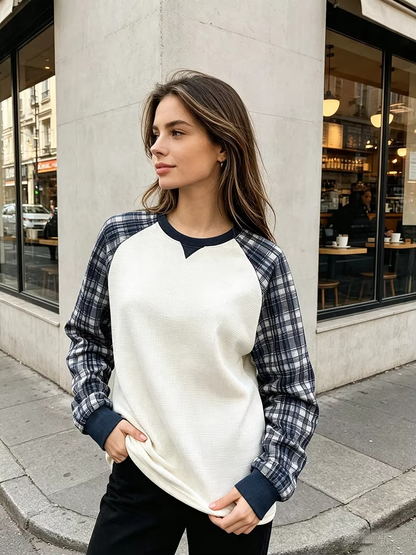 Unisex Waffle Plaid Raglan Long Sleeve