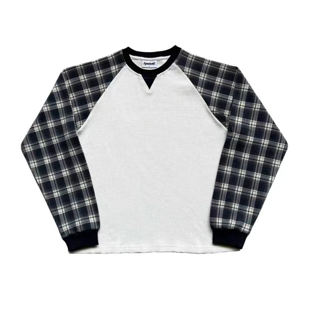 Unisex Waffle Plaid Raglan Long Sleeve