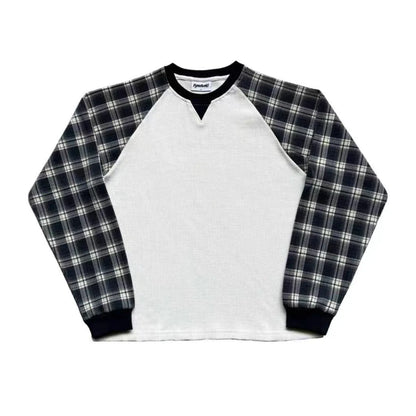 Unisex Waffle Plaid Raglan Long Sleeve