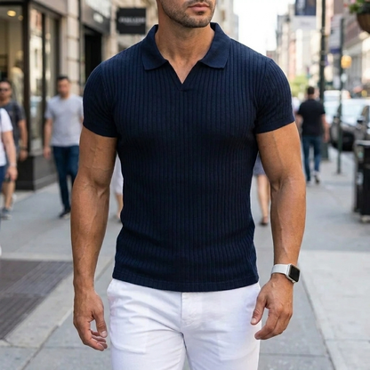 Ribbed Knit Polo Shirt
