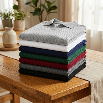 Ribbed Knit Polo Shirt