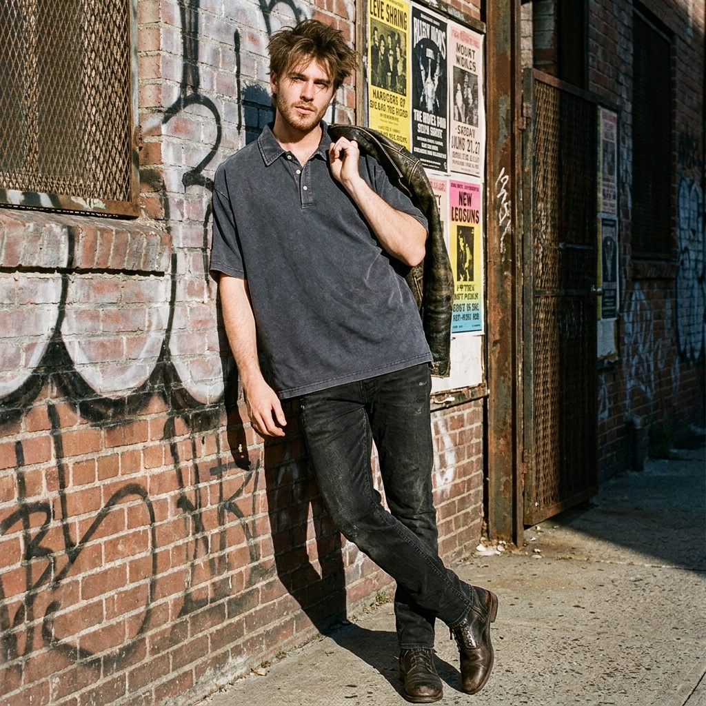 Acid Wash Lapel Oversized Tee