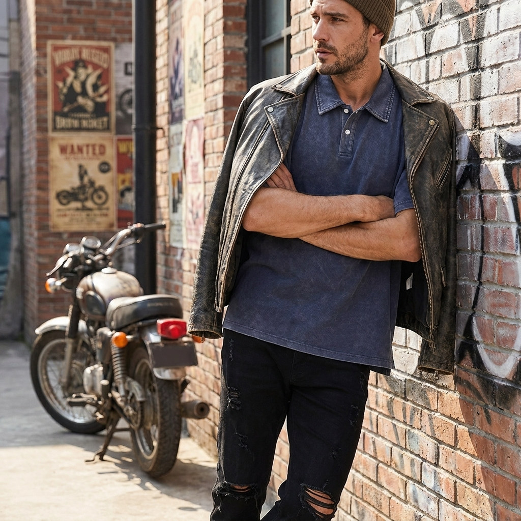 Acid Wash Lapel Oversized Tee