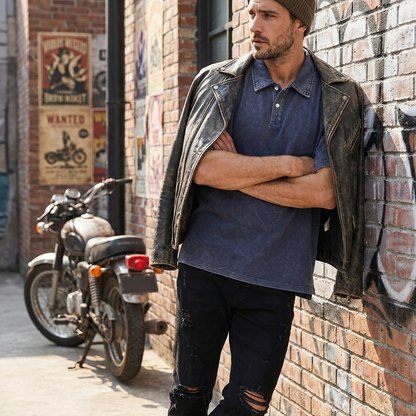 Acid Wash Lapel Oversized Tee