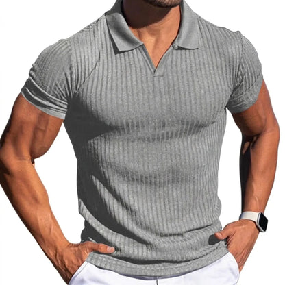 Ribbed Knit Polo Shirt