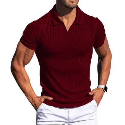 Ribbed Knit Polo Shirt
