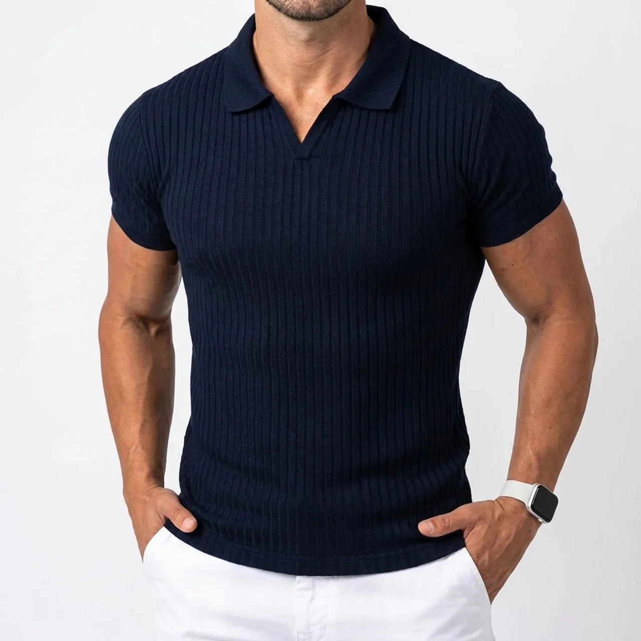 Ribbed Knit Polo Shirt