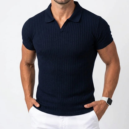 Ribbed Knit Polo Shirt