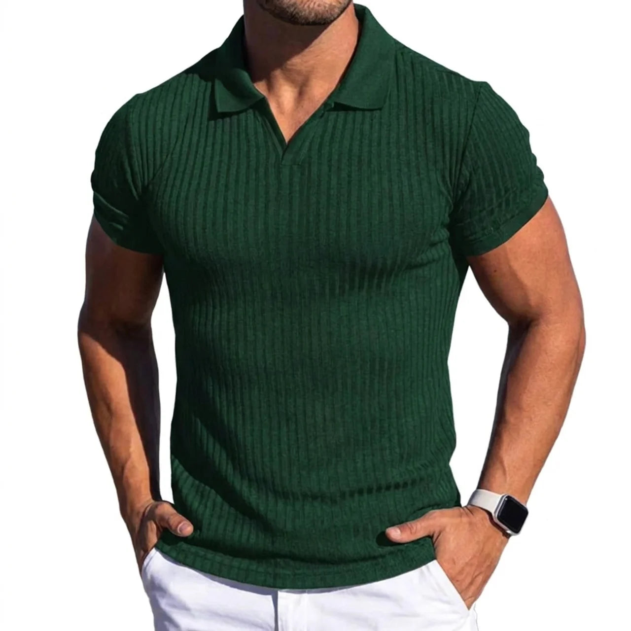 Ribbed Knit Polo Shirt