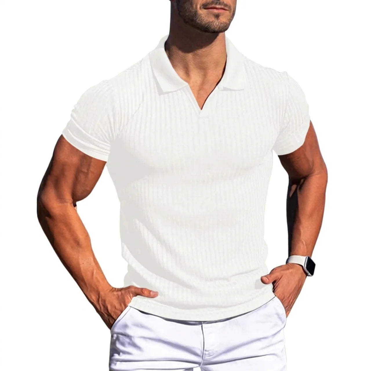 Ribbed Knit Polo Shirt