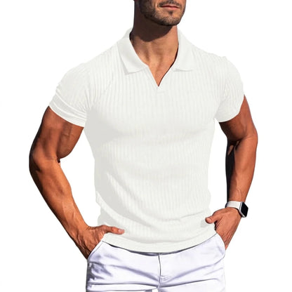 Ribbed Knit Polo Shirt